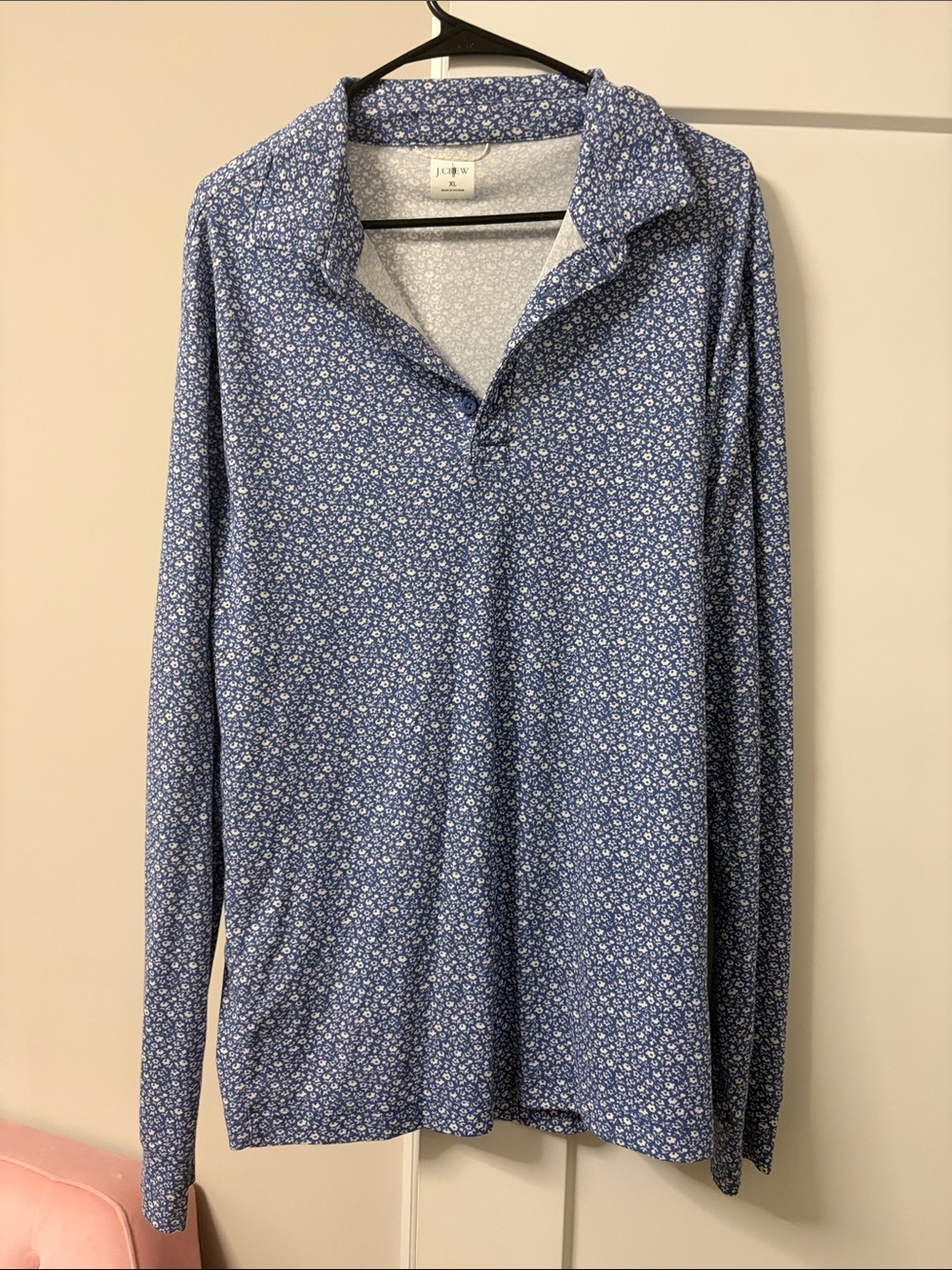 J. Crew Blue Micro Floral Long-Sleeve Polo